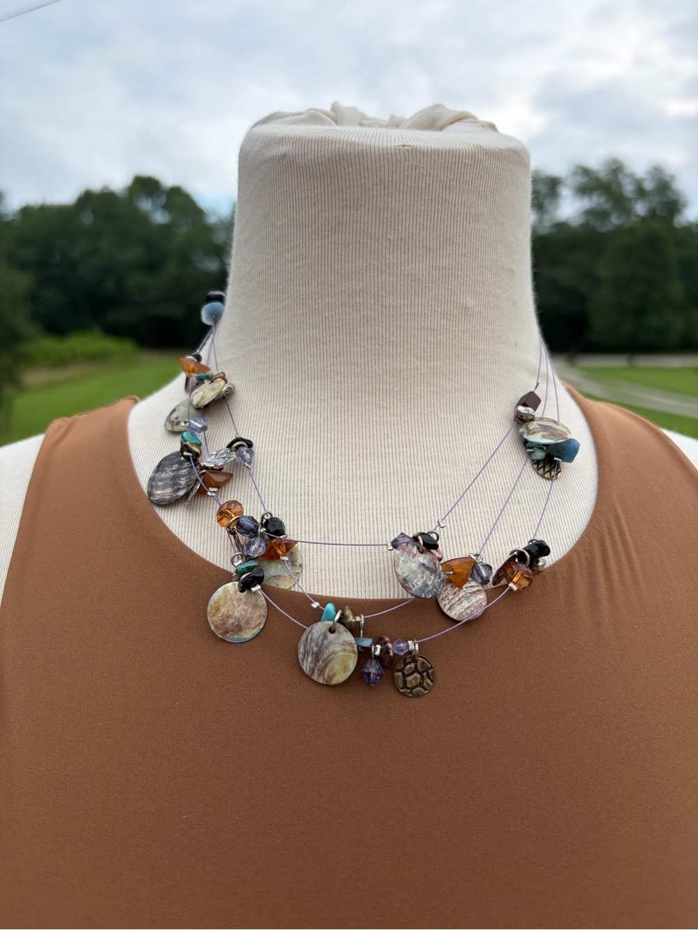 Kole Shell And Beaded Necklace Earth Tone Beads/ Wire Beach Vacation Resortwear